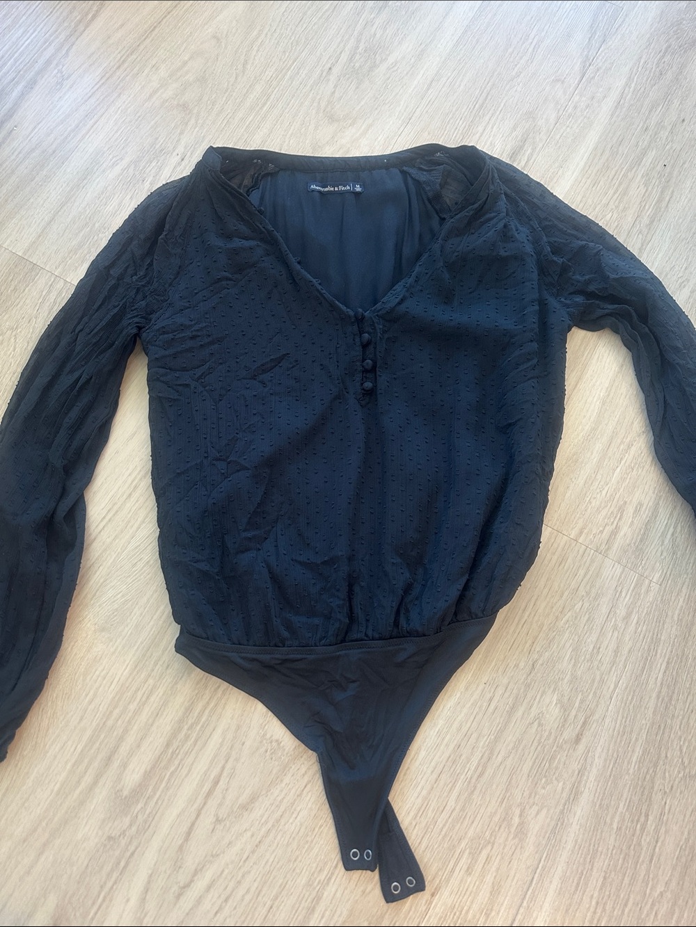 Abercrombie & Fitch Black Sheer Dot LongβSleeve VβNeck Bodysuit